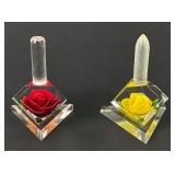 2 Vintage Ring Holders Lucite Yellow Rose & Red