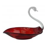 Duncan & Miller Ruby Red Art Glass Swan Candy