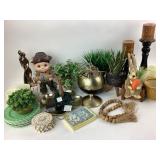 Metal shamrock plate, battery op candles, more