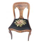 Wood Side Chair With Needlepoint Upholstered Seat