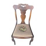 Wood Side Chair With Needlepoint Upholstered Seat