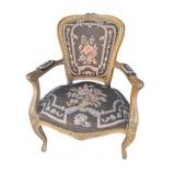French Style Louis XV Brown Needlepoint Armchair