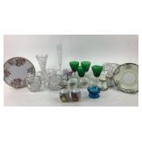 Porcelain Plates, Glassware, Salt Shakers, Cups
