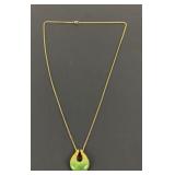 Vintage Trifari Gold Toned Green Pendant Necklace
