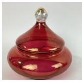 Vintage Pink Circus Tent Glass Art Candy Dish