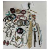 Costume Jewelry: Blue Chip stone necklace, Hoop