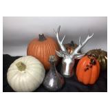 Decorative Pumpkins, Silver Deer Head, Glass Decan