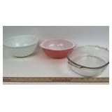 Pyrex Casserole Dish, Pink Bowl, Green Bowl
