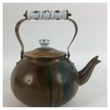 Vintage Copper Teapot Kettle Blue & White