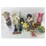 Art Glass Angels, Crystal Cross, Dolls, Vase