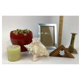 Decorative Items Including Clock, Brass Candlestic