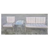 Metal Bench & Chair With Cushions & Side Table