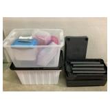 2 Plastic Shelves & Plastic Storage Containers