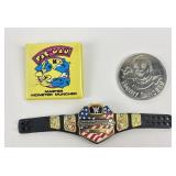 1981 Pac-Man Button Pin, Wrestling Belt, & Barry