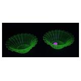 Uranium Glass Bowls With Ribbed Design
