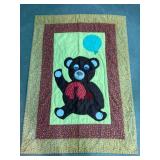 Vintage Handmade Quilt Floral With bear 40'W x