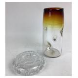 Blown Glass Vase Signed, Crystal Glass Bowl