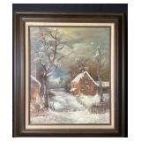 Andres De Fong Winter Landscape Oil Painting