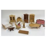Wooden doll furniture: rocking chair, armoire,