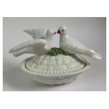 Vintage Nesting Love Birds Basket Weave Dish