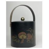 MCM Mushroom Ice Bucket Black & Gold Vinyl Couroc