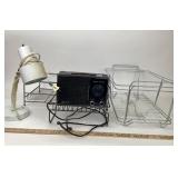 Ideal Solid State AM FM Radio, Desk Lamp, Wire Org