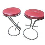 Art Deco Z Bar Chrome Stools (2) With Padded Seat