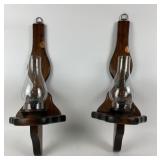 Vintage Wooden Hurricane Candlestick Holders Wall