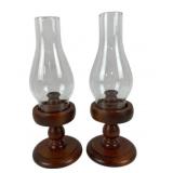 Vintage Wooden Hurricane Candlestick Holders