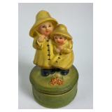 Vintage Japan Ceramic Music Box Children in