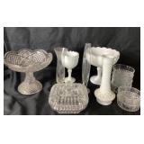Milk Glass, Pressed Glass Compotes, Bowls, Vases
