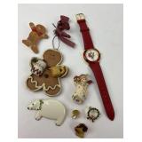 Christmas Jewelry Collection: Watch, Brooches,