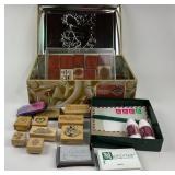 Rubber Stamps, Ink Pads, Decorative Storage Tin