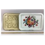 MCM Metal Floral Serving Trays With Folding Legs