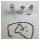 Sterling Avon Ring, Gold Tone Stacker, Chain