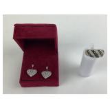 .925 Black And Clear Stone Ring, Heart Earrings