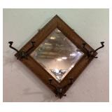Wood Framed Foyer Mirror With Metal Coat Hooks