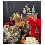Christmas Decor With Wreaths, Lighted Reindeer