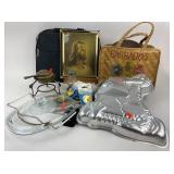 Wilton Big Bird Cake Pan, Woven Bag, Decor, Brass