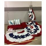 American Flag Banners, Red Damask Tablecloth