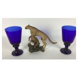 Cobalt Blue Goblets, Hamilton Cheetah Sculpture
