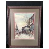 Framed Watercolor Street Scene Artist Signed