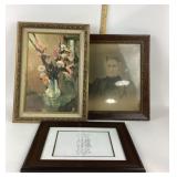 Framed Artwork With Floral Still Life, Portrait, F