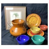 Dansk Plates, Ceramic Vase, Janice Brooks Artwork