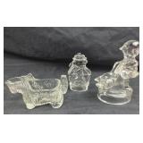 Clear Glass Candy Containers Including Dog, Snowma