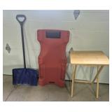 Snow Shovel, Under Vehicle Creeper & Wood TV Tray