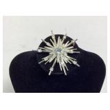 Vintage Silver Tone Rhinestone Atomic Starburst