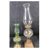Brass Green Glass Oil Lamp, Clear Glass Oil Lamp