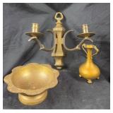Brass Candle Holder, Vase, Bowl