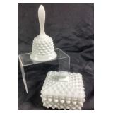 White Hobnail Milk Glass Bell & Trinket Box